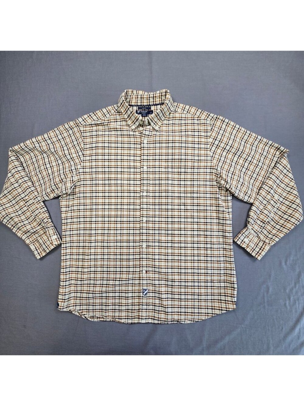 Cremieux XL Slim Fit Long Sleeve Button-Up Plaid Shirt Beige/Brown Classic Gorp